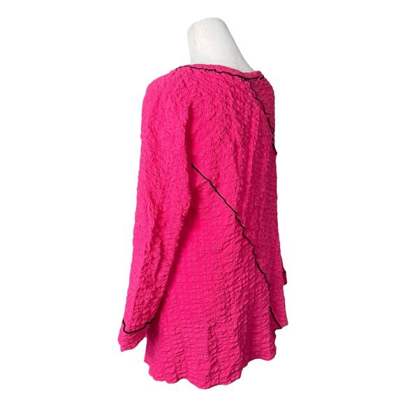 Ali Miles Blouse Women Medium Stretch Crinkle Gauze Hot Pink Artsy Flowy Fun Top - Picture 4 of 10